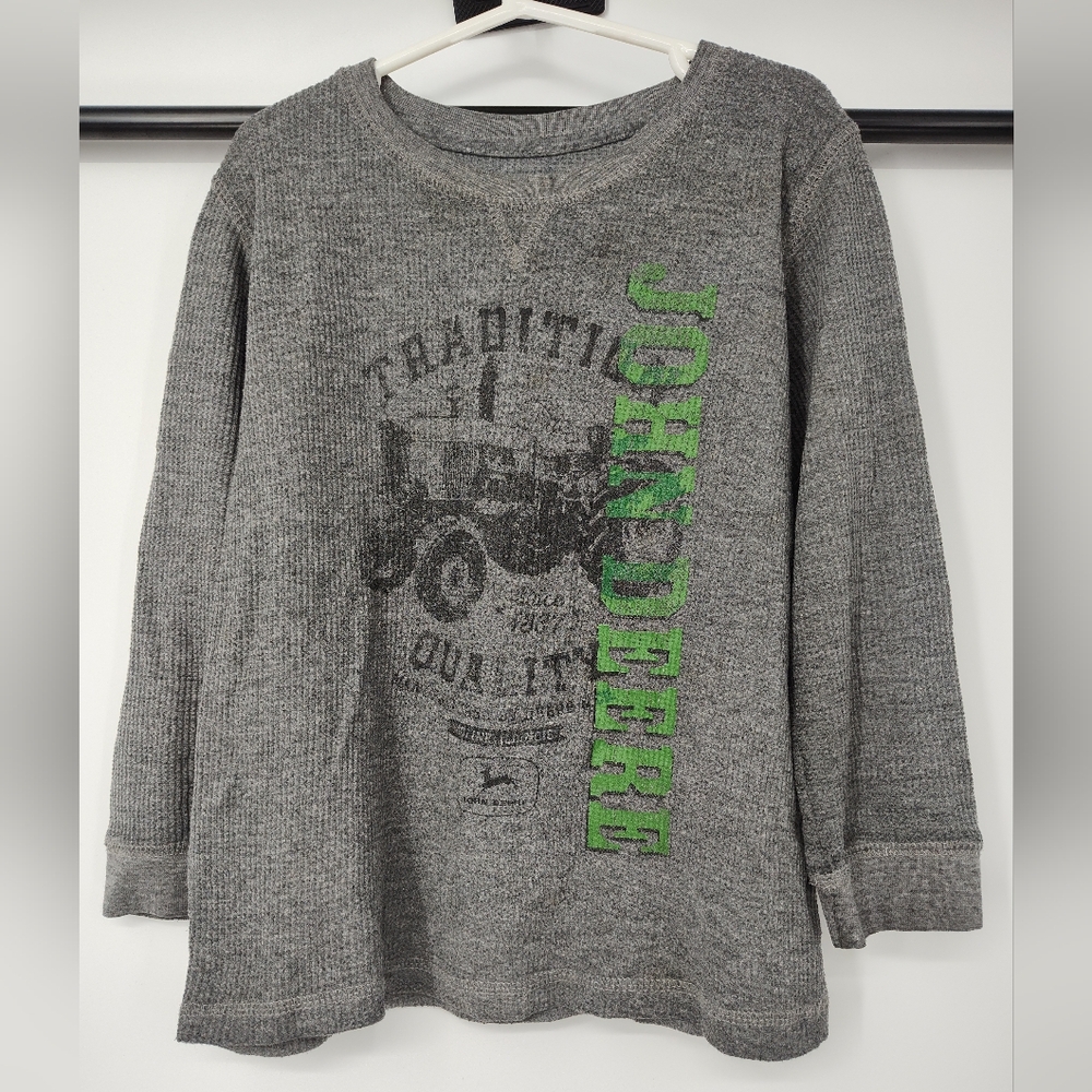 John Deere Green Logo on Gray Thermal Knit Kids Size 5